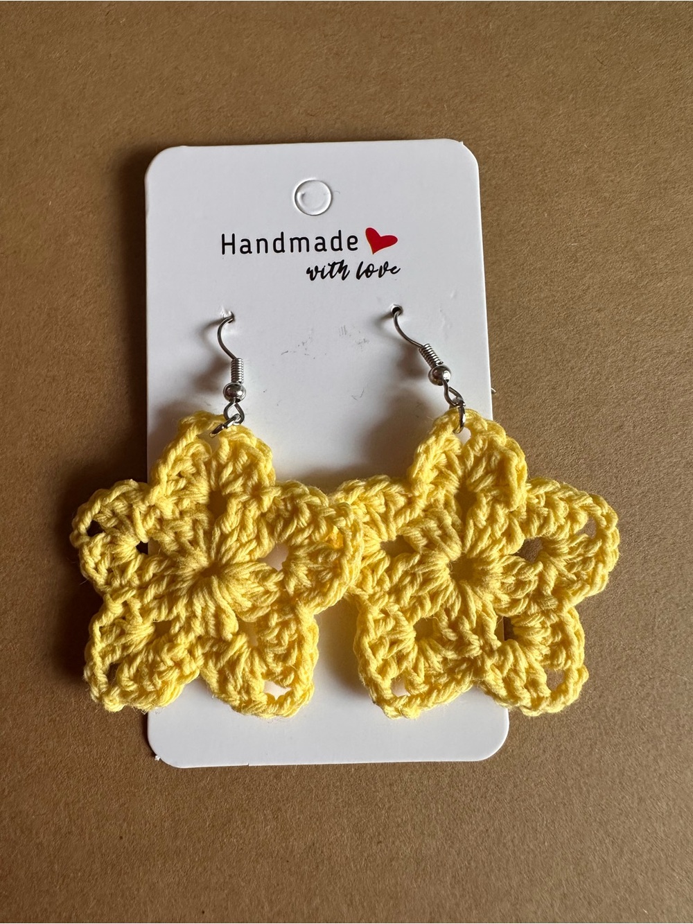 Handmade Yellow Crochet Flower Earrings - Lightweight Floral Dangle